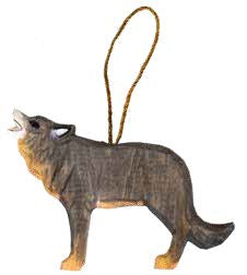 Carved Wood Wolf Ornament with Regional Name Drop